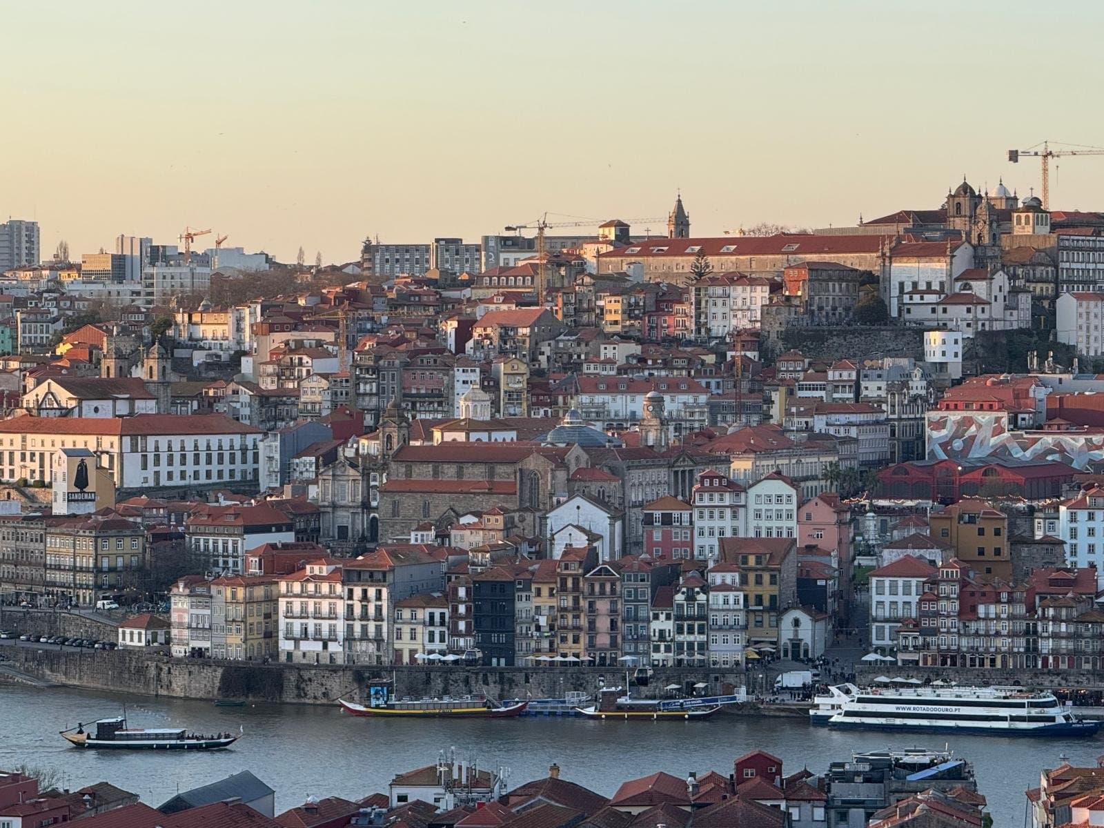 The rooftops of Porto and the Ribeira above the Douro at sunset